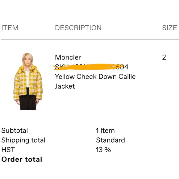 Moncler yellow check down caille jacket-size2 - Picture 6 of 6